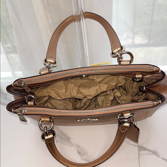 Coach Rose Gold Metallic Satchel Bag w/detachable, long Shoulder Strap - Picture 4 of 11